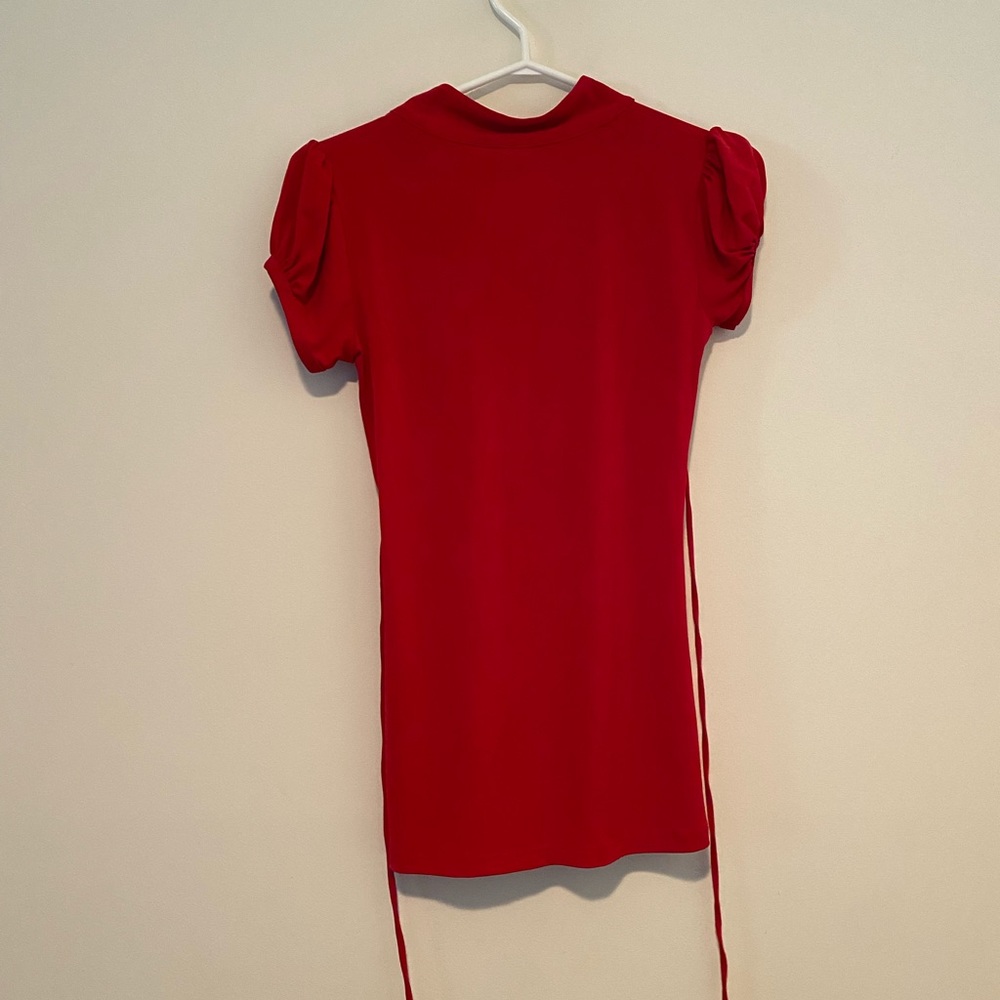 Red V-neck with Ruffles - Picture 3 of 6